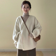 日系软妹软糯日系复古V领侧毛衣开衫外套女秋冬宽松外穿气质温柔