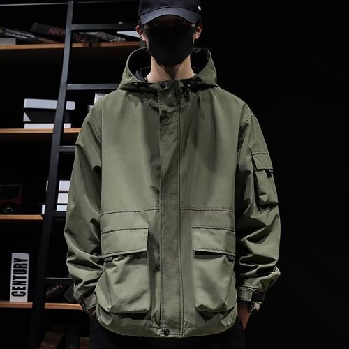 Men's Waterproof Windproof Thin Outdoor Hiking Spring Single Layer Jacket Functional Hooded Camping Leisure Jacket