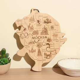 跨境竹制砧板创意莫斯科地图切菜板家用厨房装饰品挂件小吃板定制