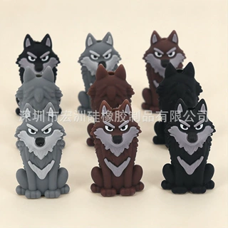 【宏洲】3D立体野狼跨境热卖硅胶婴儿牙胶DIY饰品散珠现货批发