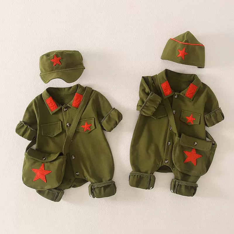 Детская одежда, настоящая детская военная форма, весенне-осенняя одежда, маленький красный армейский костюм для ползания, детский комбинезон унисекс, наряд для фотосессии, комбинезон