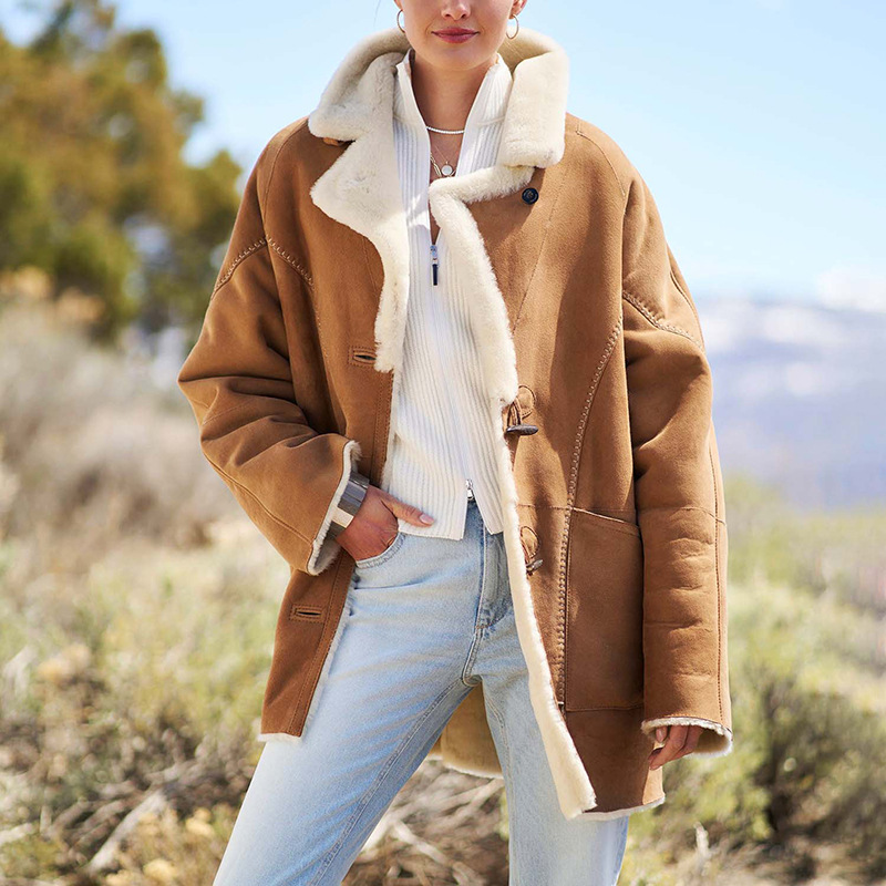 Oversized Tweed Sherpa Jacket For Women Vintage Button Front Coat_voghion.com