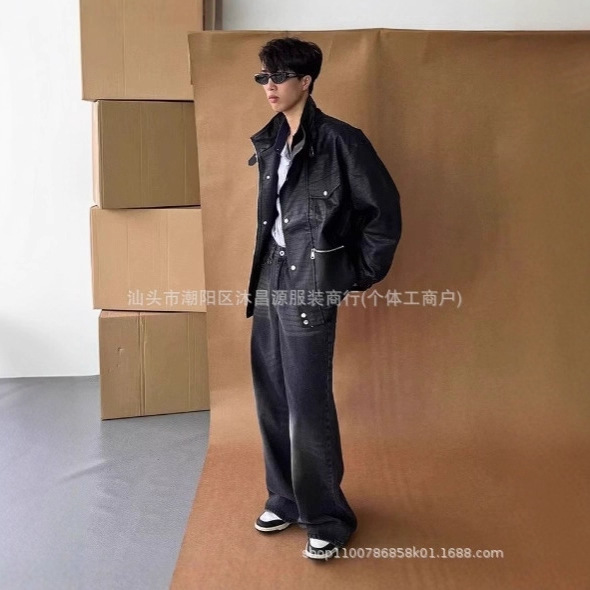 黑色复古痞帅PU机车皮衣男款秋季新款高级感潮流时尚夹克外套男装