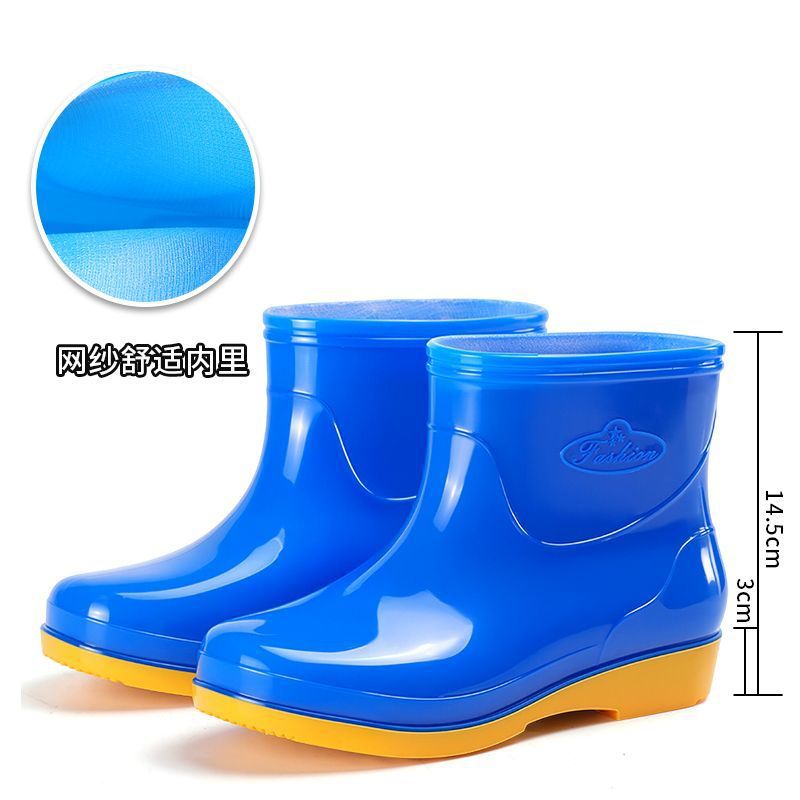 Cuatro estaciones zapatos de lluvia de cañón corto para mujeres zapatos de lluvia calientes para adultos con veludo impermeable antiderrapante cocina de moda zapatos de agua botas de agua al por mayor image 10