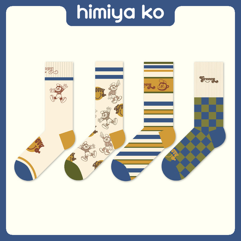 Original cartoon mid-calf socks spring and summer women's brown cotton socks American street fashion socks Zhuji socks wholesale