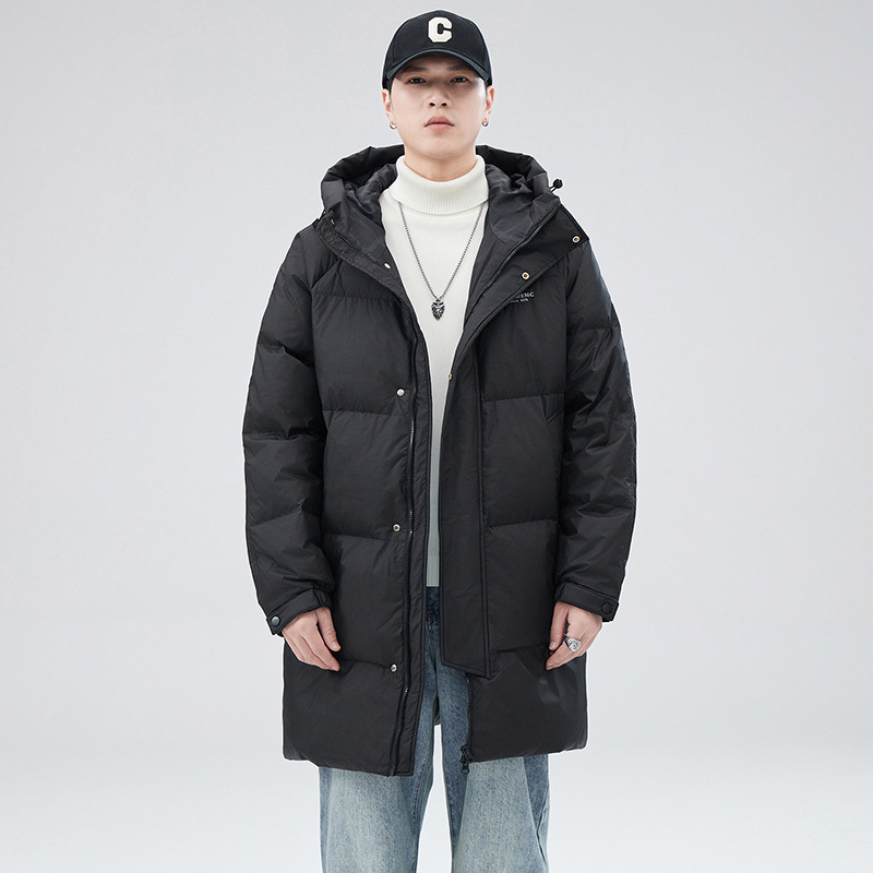 겨울 뉴 블랙 커플의 다운 재킷 남성용 루즈 플러스 사이즈 두꺼운 미드 길이 후드 캐주얼 자켓 트렌디 브랜드