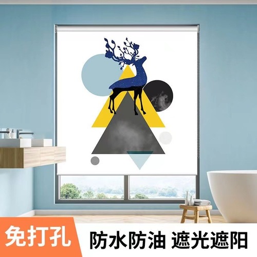 Bathroom Kitchen Toilet Bathroom Roller Shutter Lift Curtain Blackout Blind Curtain No Hole Installation Roller Pull 