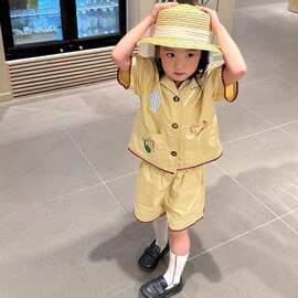 童装女童夏套装新款洋气时髦男宝宝多巴胺黄色上衣儿童短裤