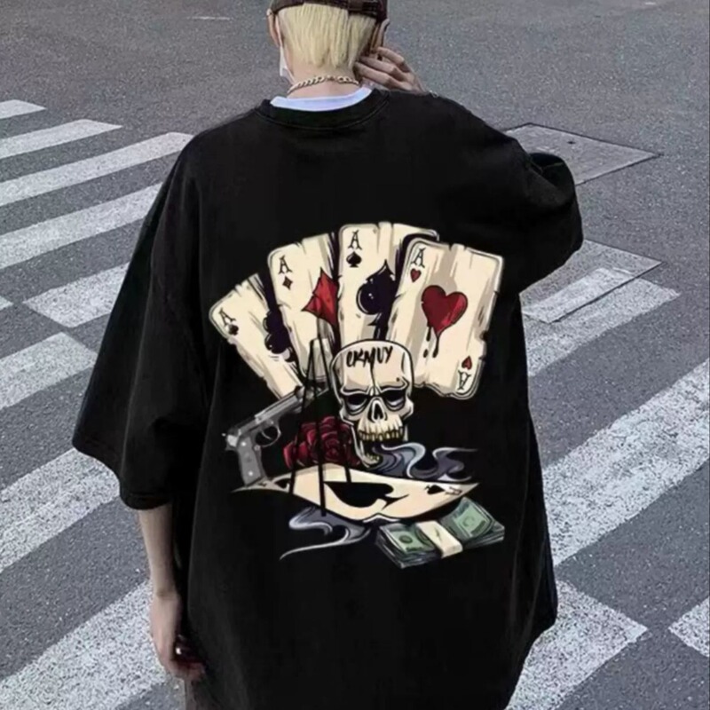 Factory direct cotton heavy weight short sleeve T-shirt American men and women with summer loose couple dark skull A student half sleeve