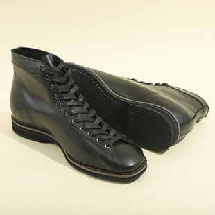 American Retro Leather Boxer Boots Goodyear Short Face Motorcycle Boots British Style Black High-Top Men's Workwear Boots