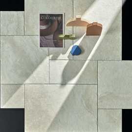 法式古堡风莱姆石瓷砖民宿客餐厅子母拼仿古地砖质感砖全瓷田园砖