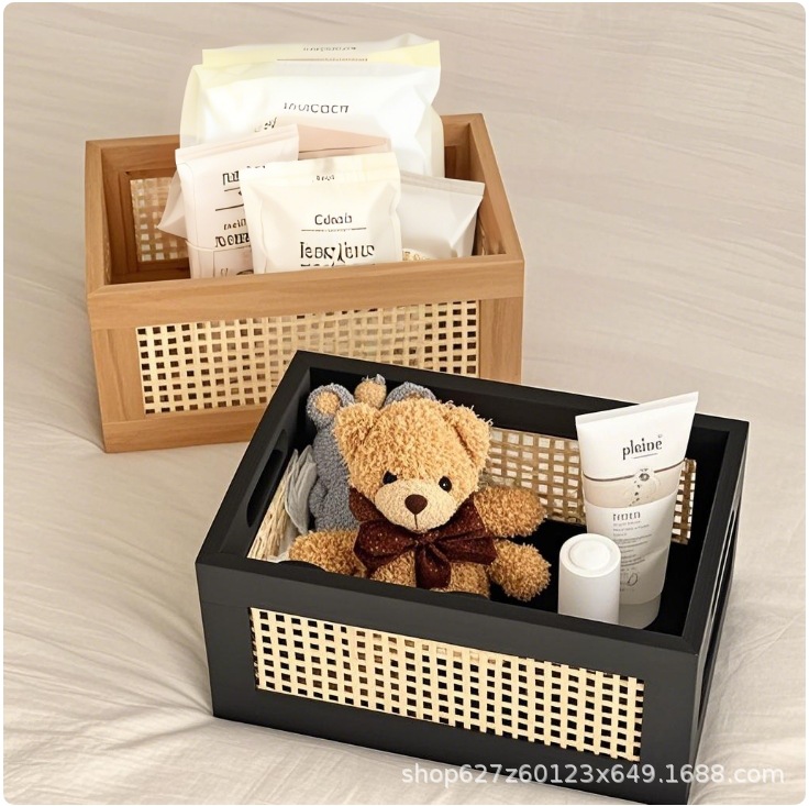 Cesta de almacenamiento de bambú hecha a mano retro de estilo japonés, caja de almacenamiento de escritorio, hogar, sala de estar, libro, bocadillos, marco de almacenamiento de artículos diversos