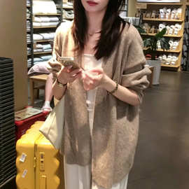韩系慵懒氛围感上衣早秋新款宽松漂亮针织毛衣开衫外套女