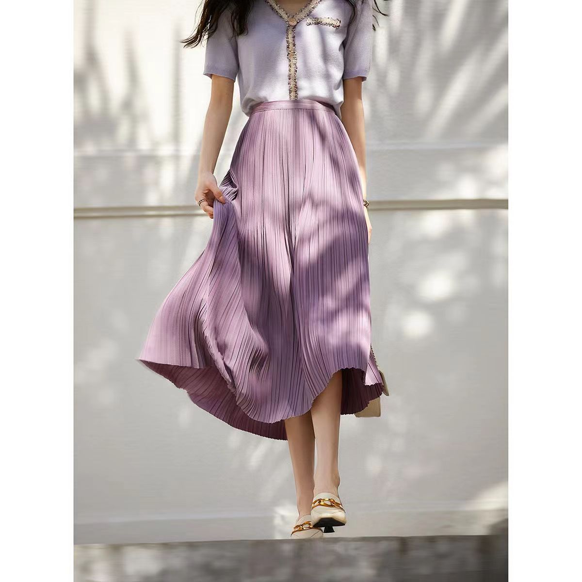 Counter Double Pleated Drape Skirt for Women 2025 Spring New Classy European Slim Pleated Skirt Classy Skirt