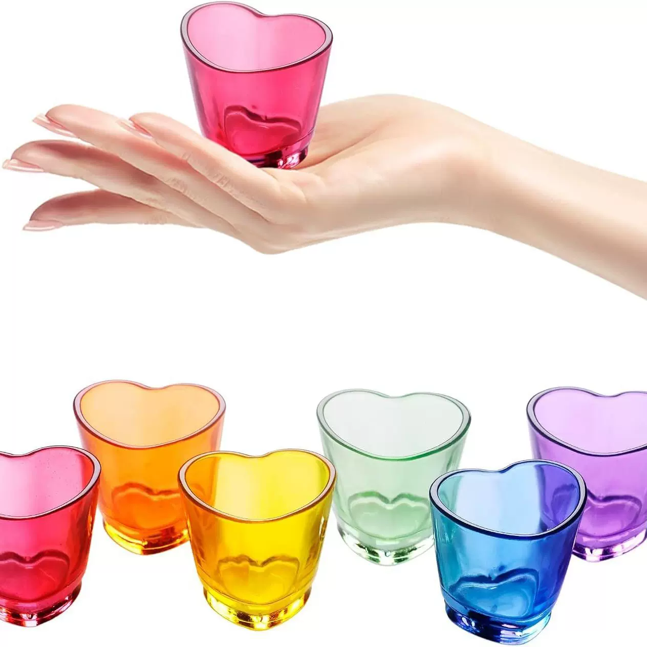 FCM心形杯萌趣个性化彩虹色烈酒杯洋酒电商情侣杯 爱心跨境代发