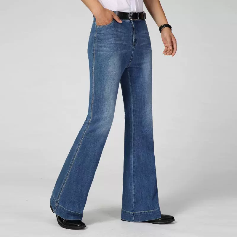 Summer denim loudspeaker, elastic flared trousers, mid rise