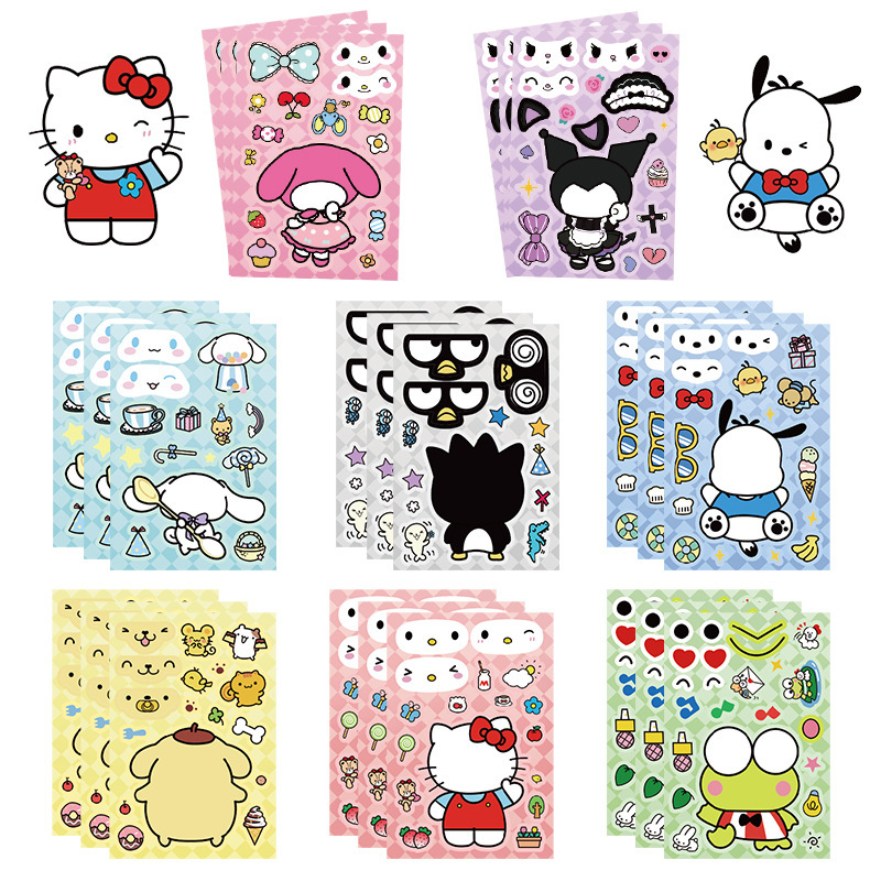 8 Pieces of Sanrio Cartoon Graffiti Collage Stickers Creative Waterproof Decoration DIY Storage Box Hand Ledger Manufacturer Wholesale