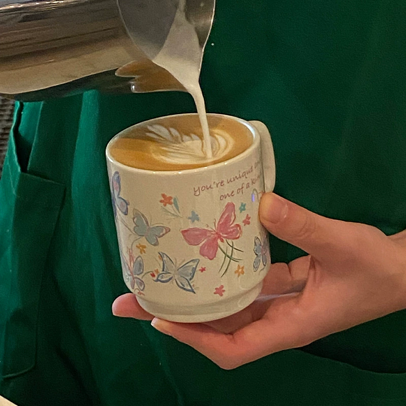 Керамическая кружка с бабочкой, детская чашка, 340 мл, 8×9 см, милый дизайн весна/лето
