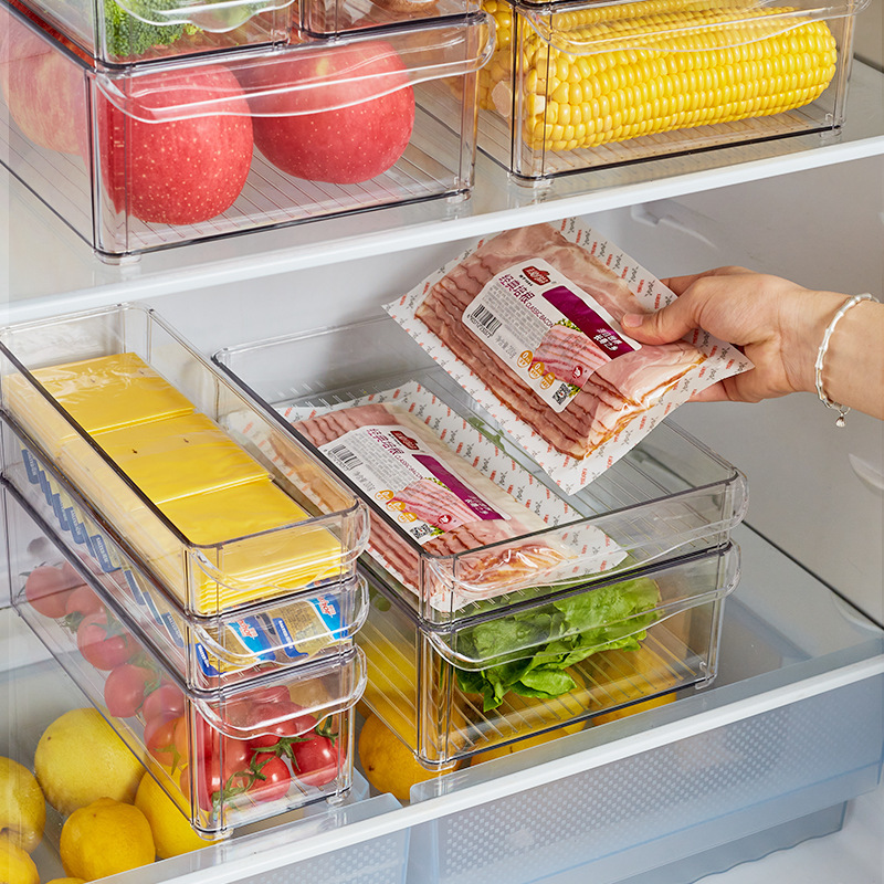 Refrigerador transfronterizo caja de almacenamiento de acabado de plástico caja de conservación de frutas y verduras caja de almacenamiento de refrigeración transparente superposición de cocina