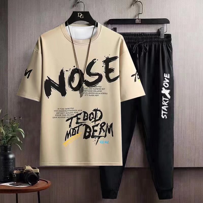 (2개) 캐주얼 세트 남성 여름 콜로테이션 핸섬 세트 남성 패션 반바지 반팔 여름 착용 남성용 루즈 스포츠웨어