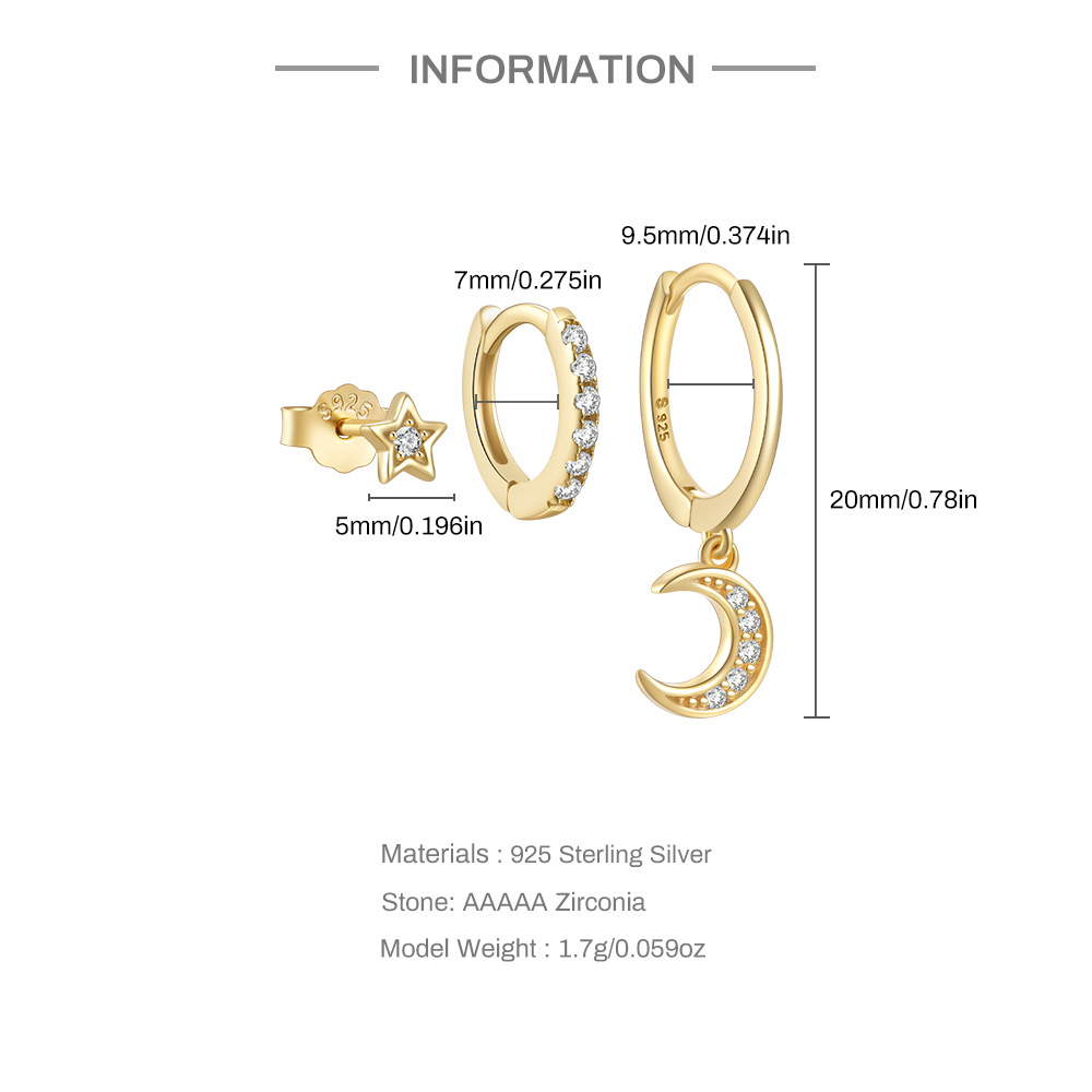 4g Weight Zircon Inlay Material Earrings Classification 3 Pieces Set Quantity Daily Occasion 925 Sterling Silver Material Geometric Pattern Women's Gender Plating, Inlay Design Simple Style Style 3 Pieces Set 925 Sterling Silver Zircon Geometric Earrings 2