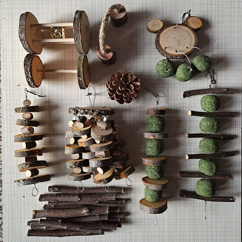 Амазонка Тоторо нить укуса Хомяк Игрушка укуса палка кролик травяной шар круглый деревянный яблоня молярная нить товары для животных