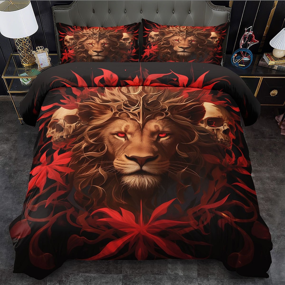 TEMU / JIT textil doméstico molido impresión digital ropa de cama kit león patrón creativo fuente fábrica