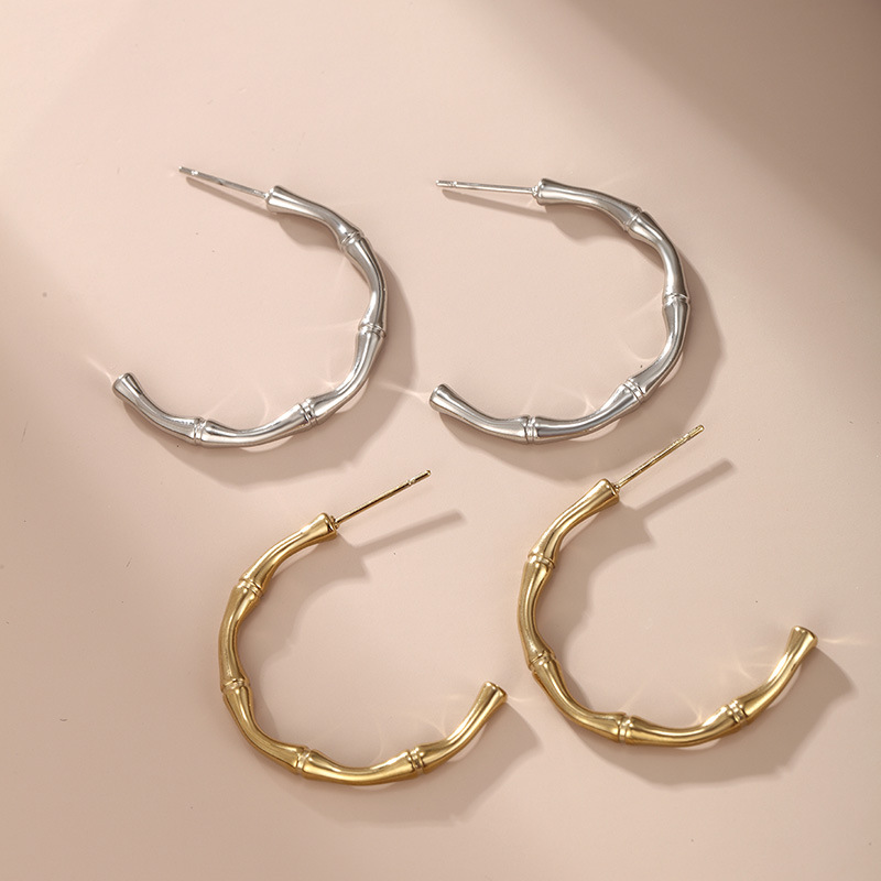 Pendientes de Acero Inoxidable con Nudo de Bambú en Forma de C, Estilo Minimalista Coreano, de Xuping Jewelry, para Mujer, Estilo Europeo y Americano, para el Verano