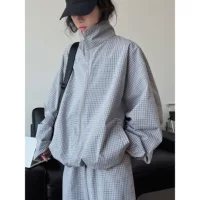 Lu Fu Летнее новое корейское модное шоу тонкая клетка oversize солнцезащитная куртка трехмерный силуэт куртка для женщин