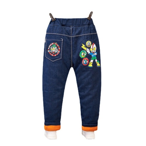 Children's clothing boys' velvet pants thickened winter one-piece velvet medium and large children's warm pants baby denim cotton pants winter