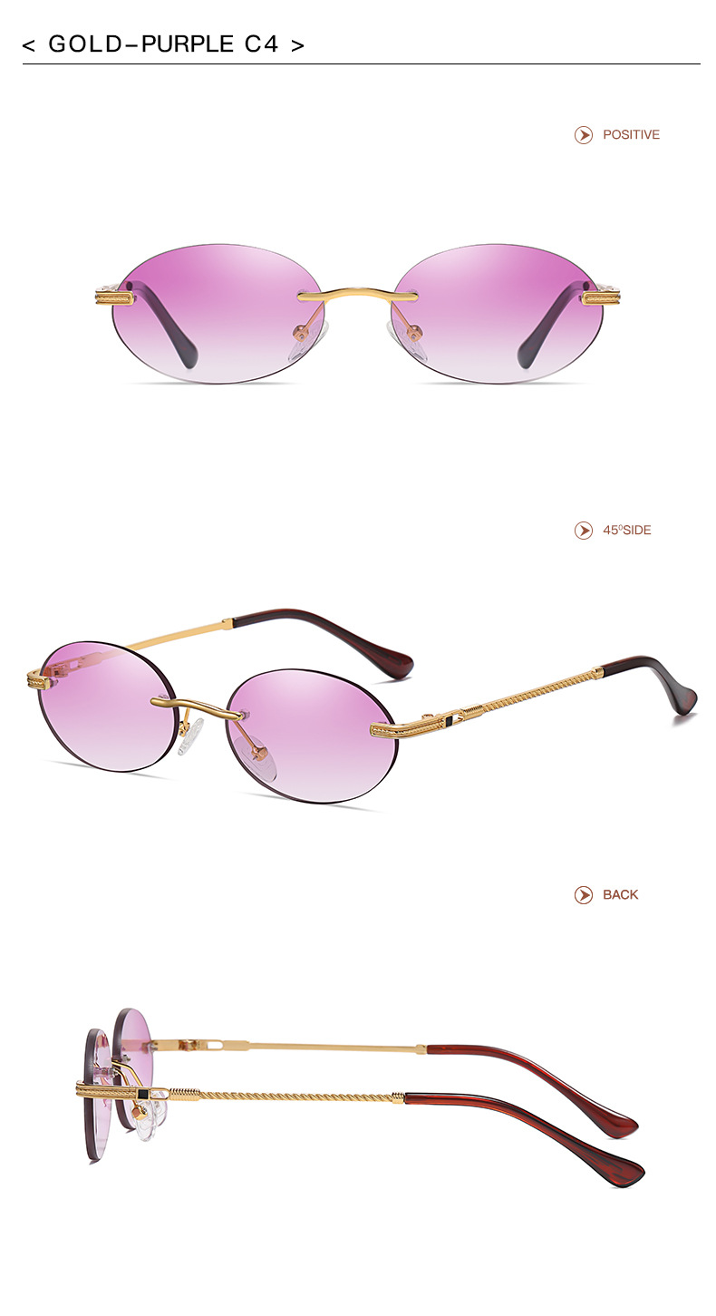 40g Weight Frameless Glasses Structure Sunglasses Classification Ac, UV400 Protection Lens Material Oval Frame Glasses Style Outdoor, Travel Occasion Solid Color Pattern All Seasons Season Unisex Gender Simple Style, Classic Style Style Simple Style Classic Style Solid Color Ac UV400 Protection Oval Frame Frameless Women's Sunglasses 14
