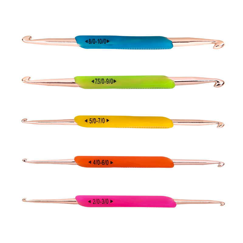 Amazon TPR pegamento blando doble cabezal gancho casero DIY mano herramienta de tejido gancho 5 conjuntos de gancho