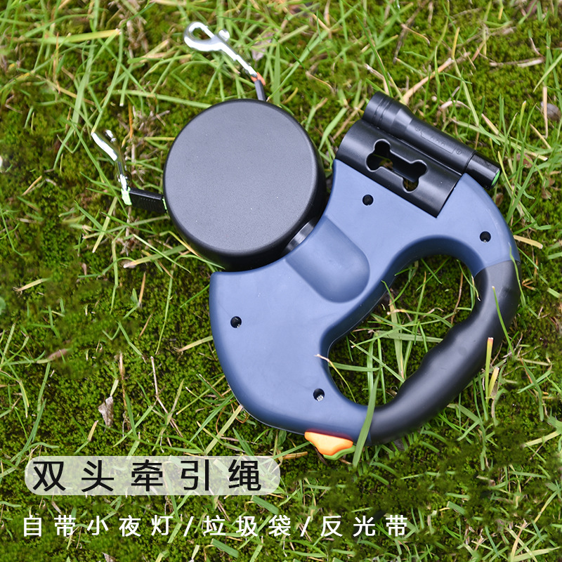 Cadena de perro nueva de doble cabeza con cuerda de tracción retráctil automática de uno a dos transfronterizos con cuerda ligera de perro de doble cabeza en stock al por mayor