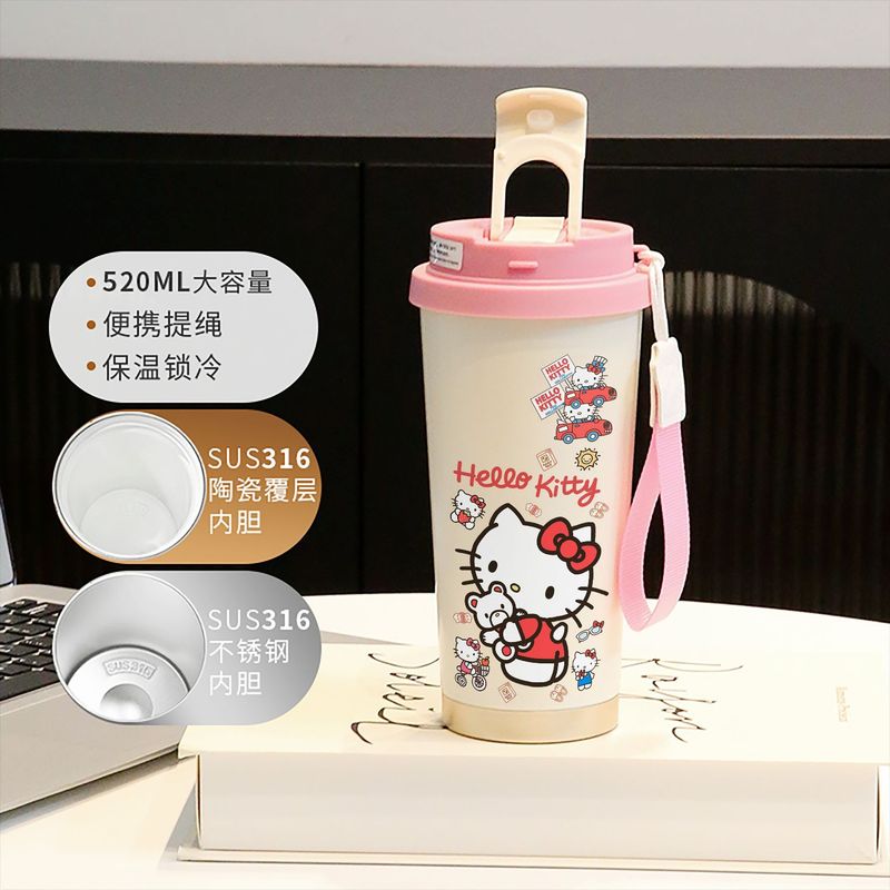 新款童趣咖啡杯316不锈钢保温杯卡通带吸管杯子双饮高颜值喝水杯|undefined