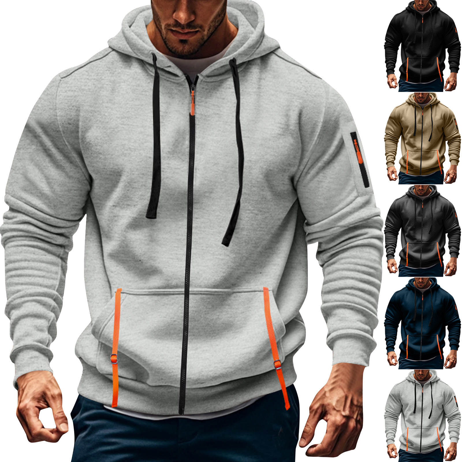 2024년 가을 겨울 남성용 스포츠 캐주얼 후드 집업 다중 포켓 재킷 플리스 안감 두꺼운 자켓