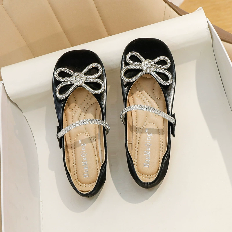 2022 Весна Новые однослойные туфли для девочек, однотонные туфли со стразами, современные танцевальные туфли, корейские модные туфли принцессы на липучке