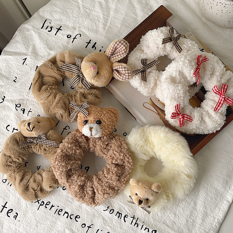 30g Weight Hair Tie Hair Accessories Type 1 Piece Quantity Holiday, Daily Occasion Plush Material Rabbit, Animal, Cartoon, Bear, Knot, Butterfly, Bow Knot Pattern Women's Gender Cute Style Cute Women's Rabbit Animal Cartoon Plush Hair Tie 2