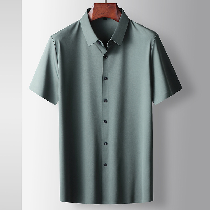 Men's T-Shirt 2026 Summer Slightly Elastic Seamless Short-Sleeved Shirt Version Youth Lapel Light Luxury Business Casual T-Shirt