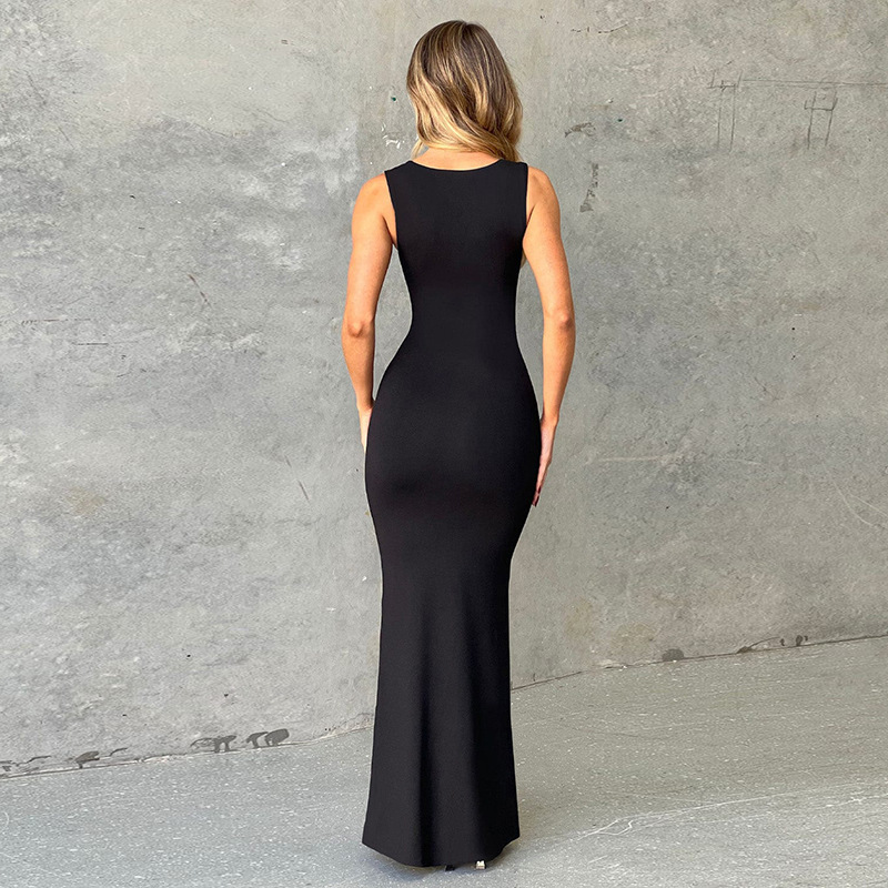Holiday Occasion Wholesale Women's Elegant Solid Color Holiday Boat Neck Sleeveless Hip Skirt