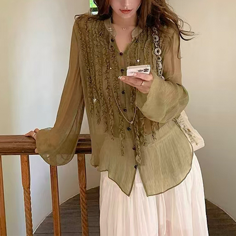 "Green Ripple" Is a Specially Formulated Low-Saturation Luxurious Green! the Ruffled Edges Create a Romantic Vibe, Perfect for Summer Outfits