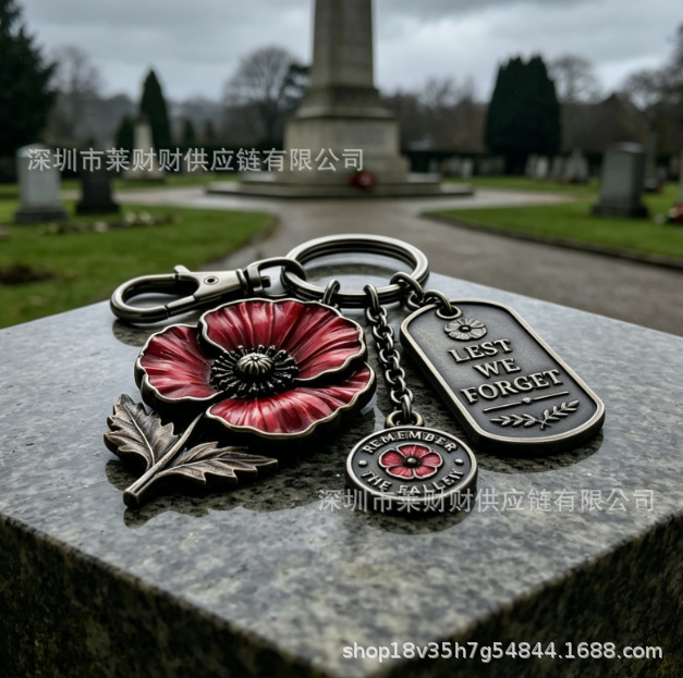 New cross-border model LEST WE FORGET poppy flower keychain