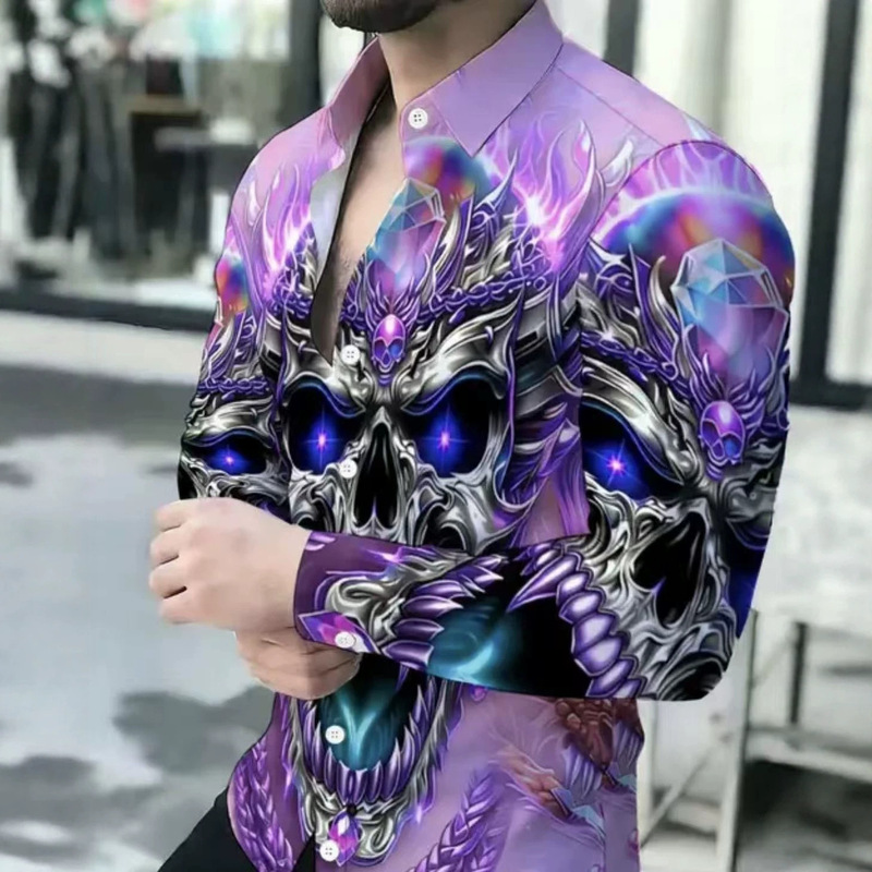 Cross-Border European and American 3D Printed Autumn Urban Elite Trendy Letter Maple Leaf Men's Casual Vacation Long-Sleeve Shirt