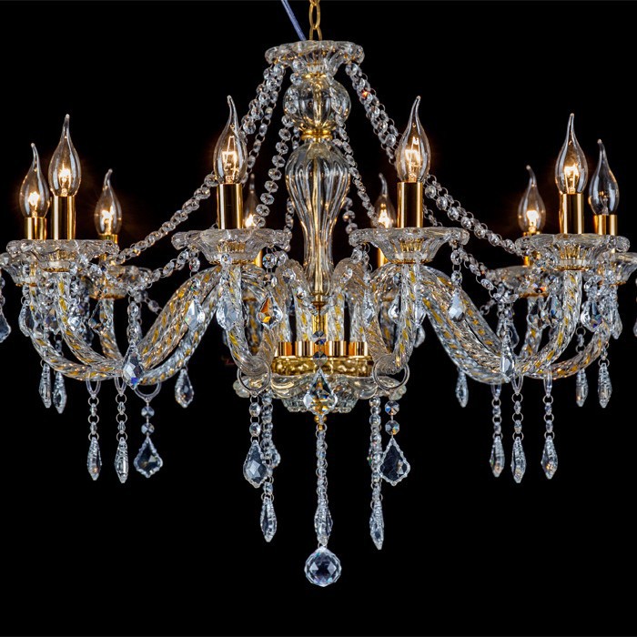 Lámpara de cristal de oro de 10 cabezas tubo roscado lámpara de vela europea adecuada para sala de estar estudio restaurante habitación de huéspedes del hotel