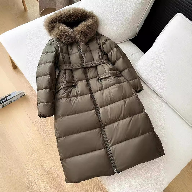 Cross-border autumn and winter new fox fur fur collar down jacket women's mid-length European goods slim waist high-end luxury fashion