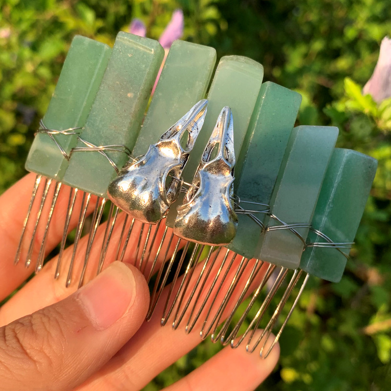 Chinoiserie Crow Natural Crystal Handmade Hair Combs display picture 2