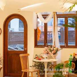 复古老榆木门窗民宿折叠窗户咖啡店氛围感室内门窗家用圆弧形木门