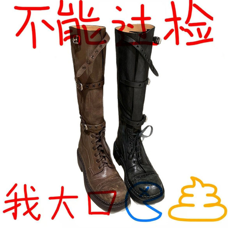 High-End Version ~ Same Style as Grape Mom ~ Retro Thick Heel Long Knight Boots Women's Belt Buckle Motorcycle Miu Fashionable 25 Autumn High-End Version ~ Same Style as Grape Mom ~ Retro Thick Heel Long Knight Boots Women's Belt Buckle Motorcycle Miu Fashionable 25 Autumn