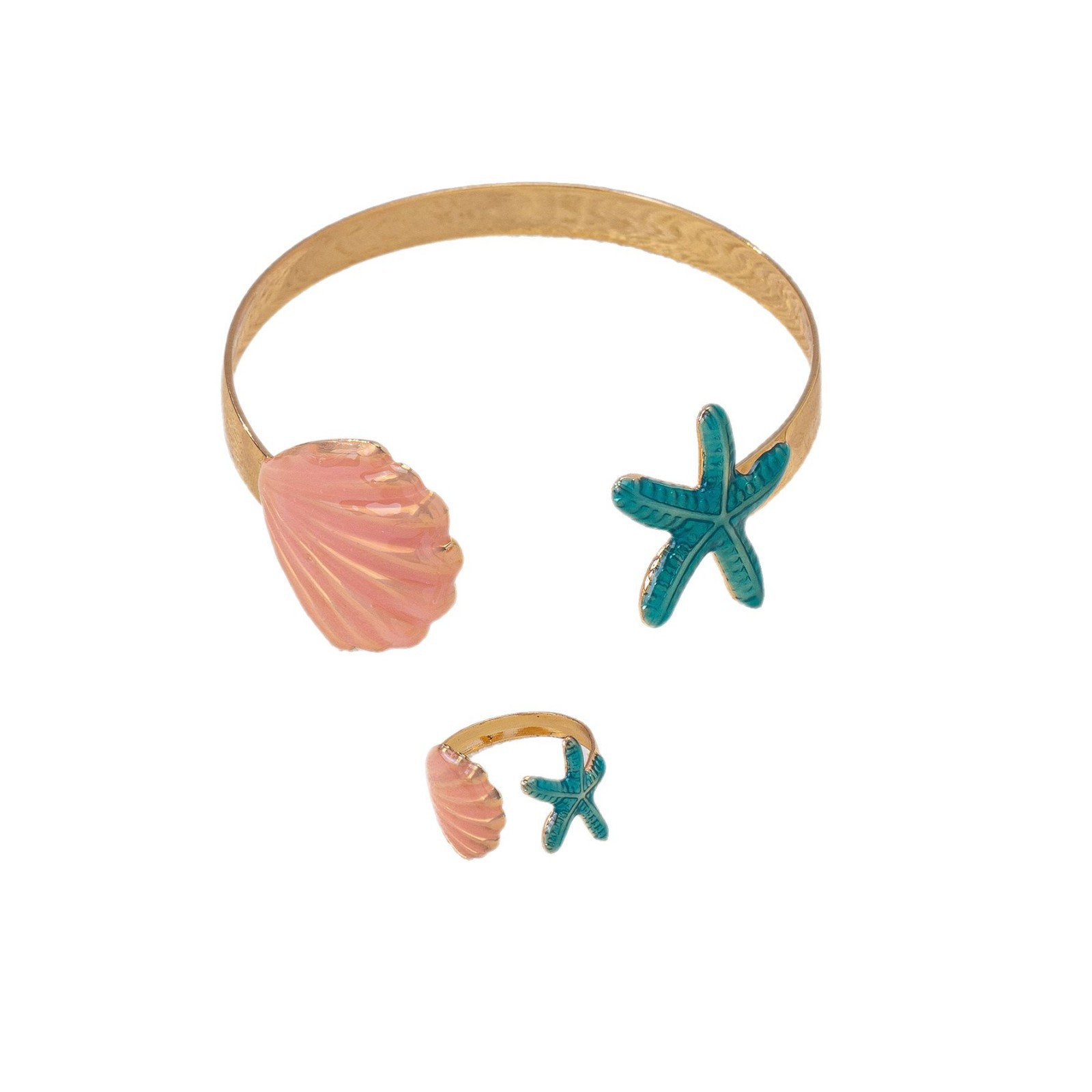 New Summer Niche Oil-drip Starfish Shell Bracelet Ring Set Suitable For Women's Daily And Vacation Wear_voghion.com
