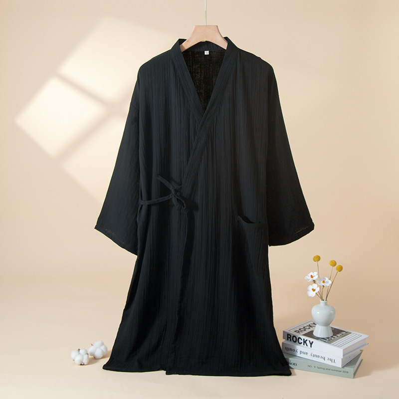 Japanese-Style Pure Cotton Gauze Men's Large Size Kimono Robe Spring and Summer Thin Style Tie-Up Bathrobe 100kg Bathrobe Sauna Suit Japanese-Style Pure Cotton Gauze Men's Large Size Kimono Robe Spring and Summer Thin Style Tie-Up Bathrobe 100kg Bathrobe Sauna Suit