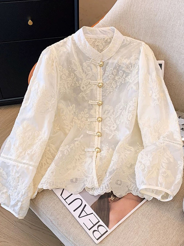 新中国風国風刺繍立襟長袖シャツ婦人服春2025新作シャツ気質上着デザイン感|undefined